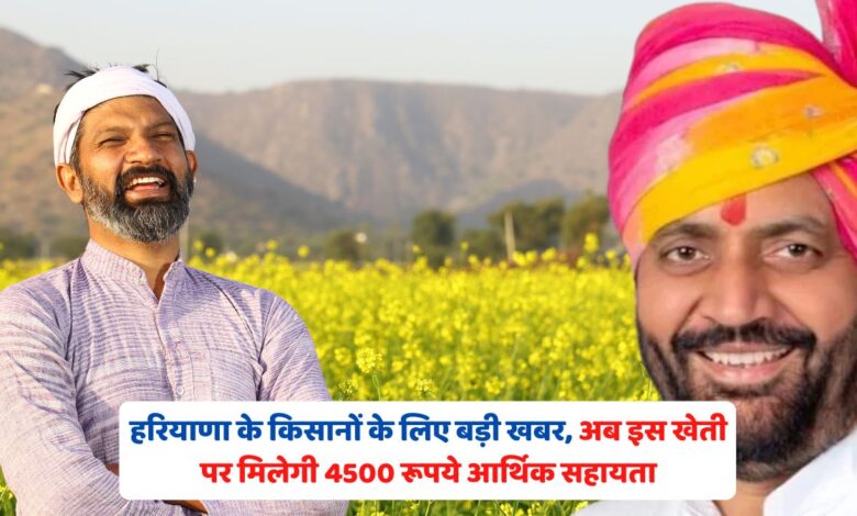 हरियाणा के किसानों के लिए बड़ी खबर, अब इस खेती पर मिलेगी 4500 रूपये आर्थिक सहायता
